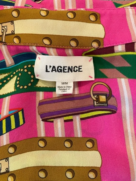L'AGENCE Hot Pink Silk Belt-Print Blouse - Picture 7 of 7